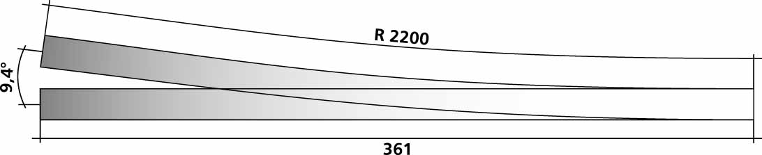 85327 Hand-Weiche links 9,4° R 2200 , L=361mm
