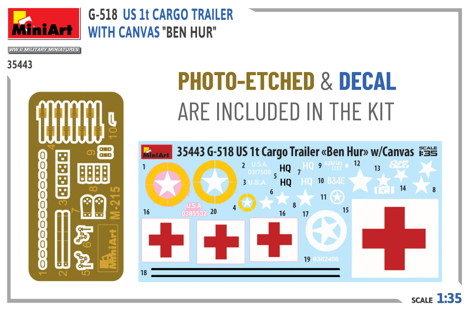 MiniArt 35443 G-518 US 1t Cargo Trailer Ben Hur w/Canv