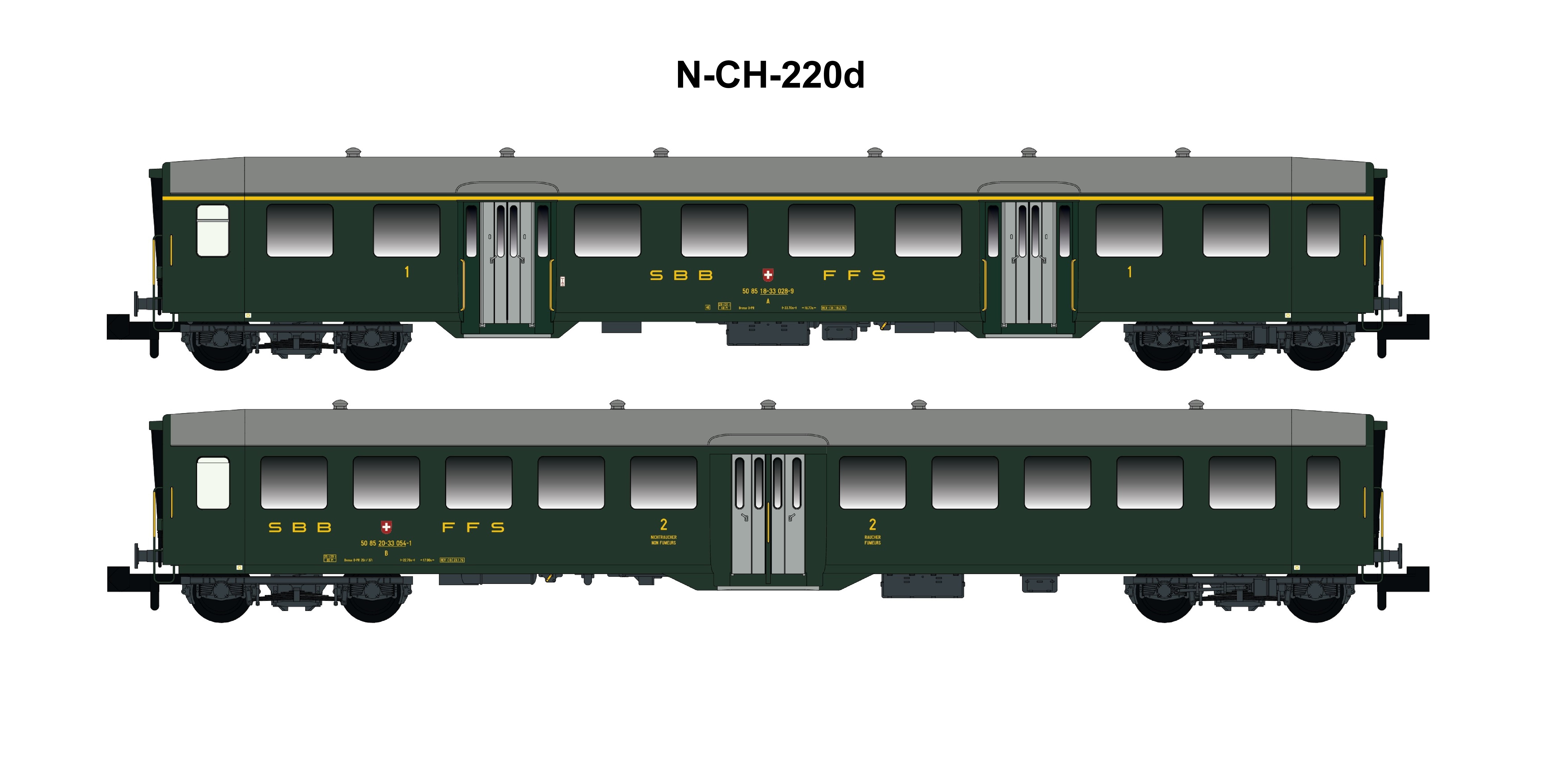 MW-Modell N-CH-220d SBB Leichstahlwagen-Set 2-tlg. Ep.4