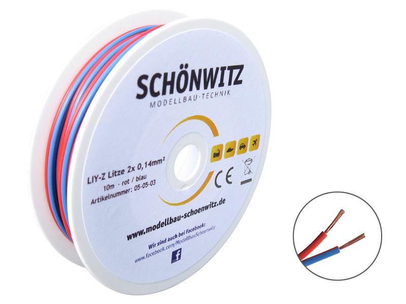 50218 10m Zwillingslitze 2x 0,14mm² rot/blau