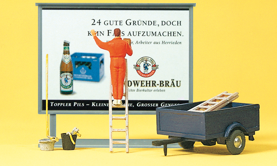 Preiser 10526 Plakatkleber auf Leiter, Plakattafel,