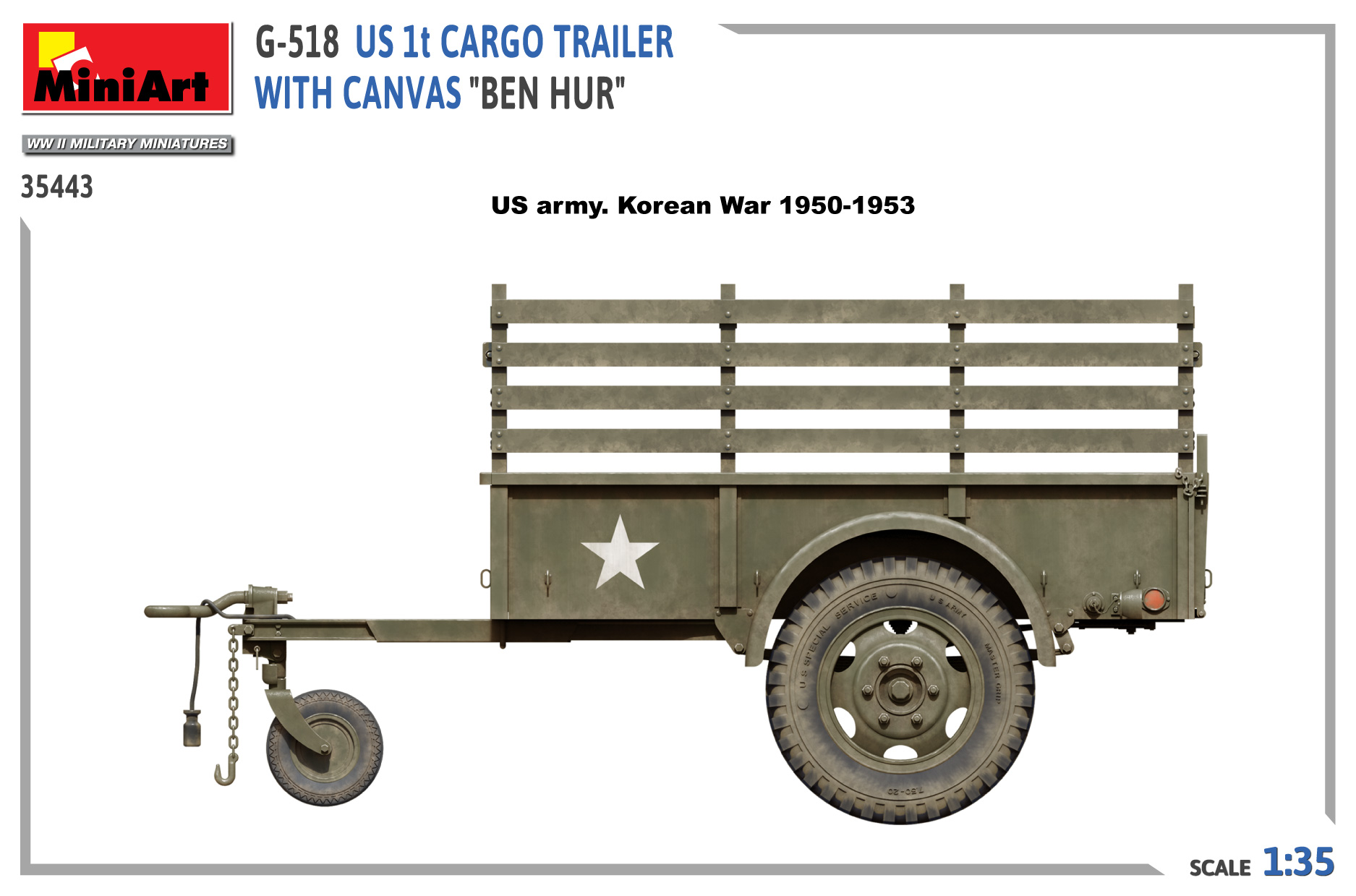 MiniArt 35443 G-518 US 1t Cargo Trailer Ben Hur w/Canv