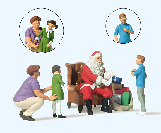 Preiser 44931 Weihnachtsmann in Sessel.Mutter mit Kind