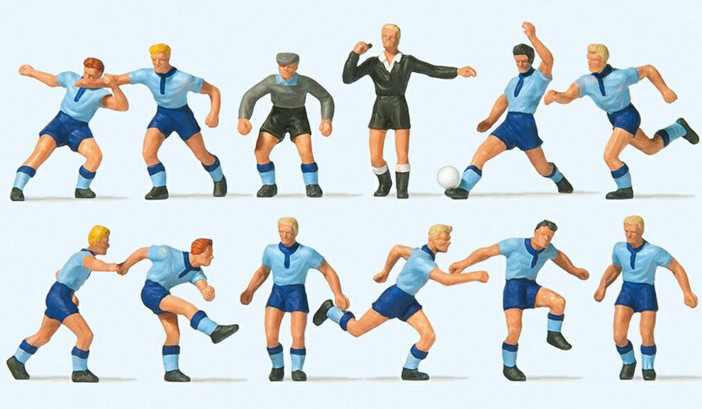 Preiser 10756 Fussballmannschaft.Hellblaue Trikots,