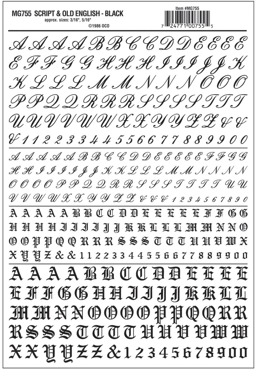 WMG755 Buchstaben & Zahlen in Altenglisch