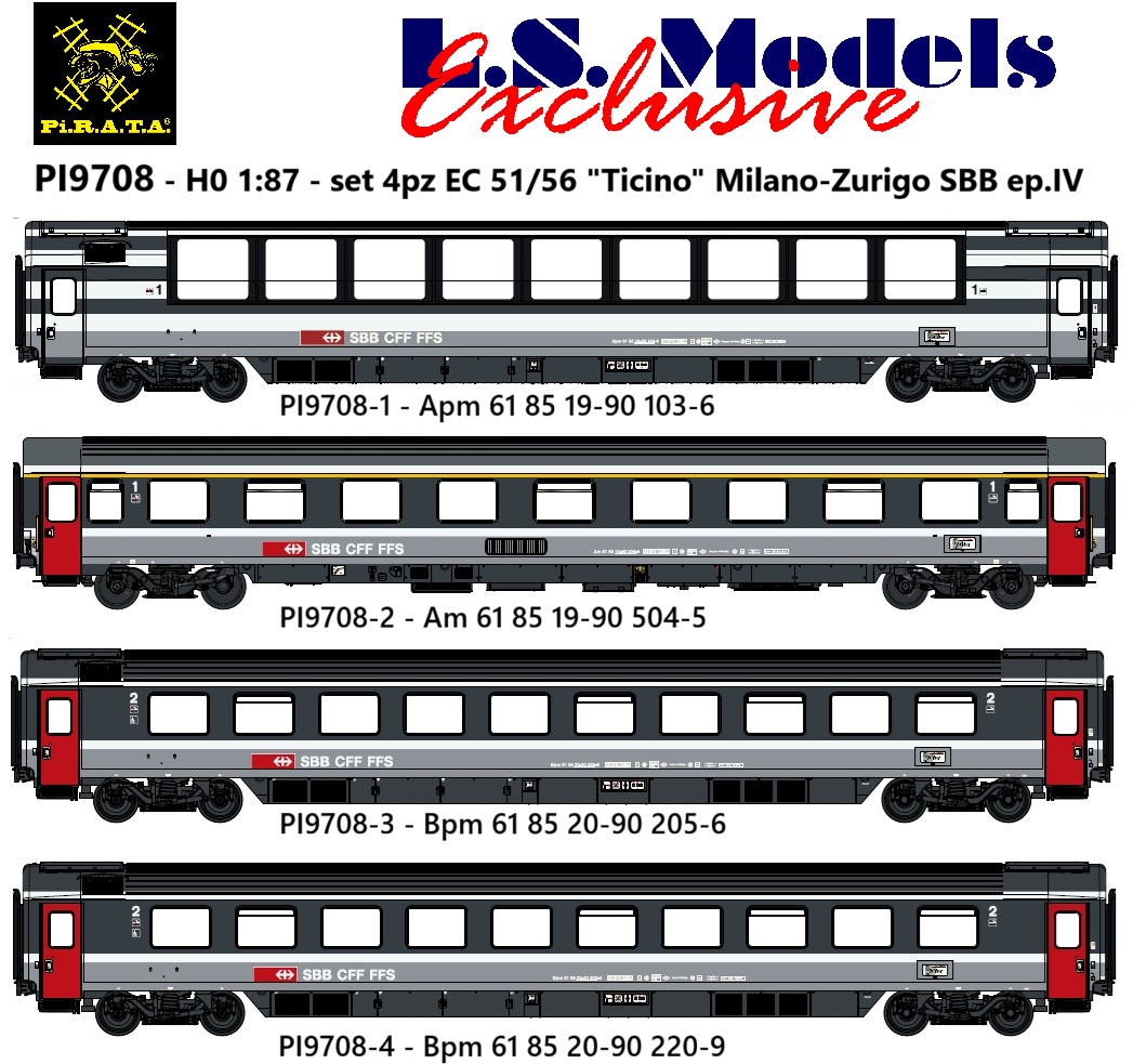LS Models PI9708 SBB Reisezugwagen-Set EC51/56 4-tlg Ep.4