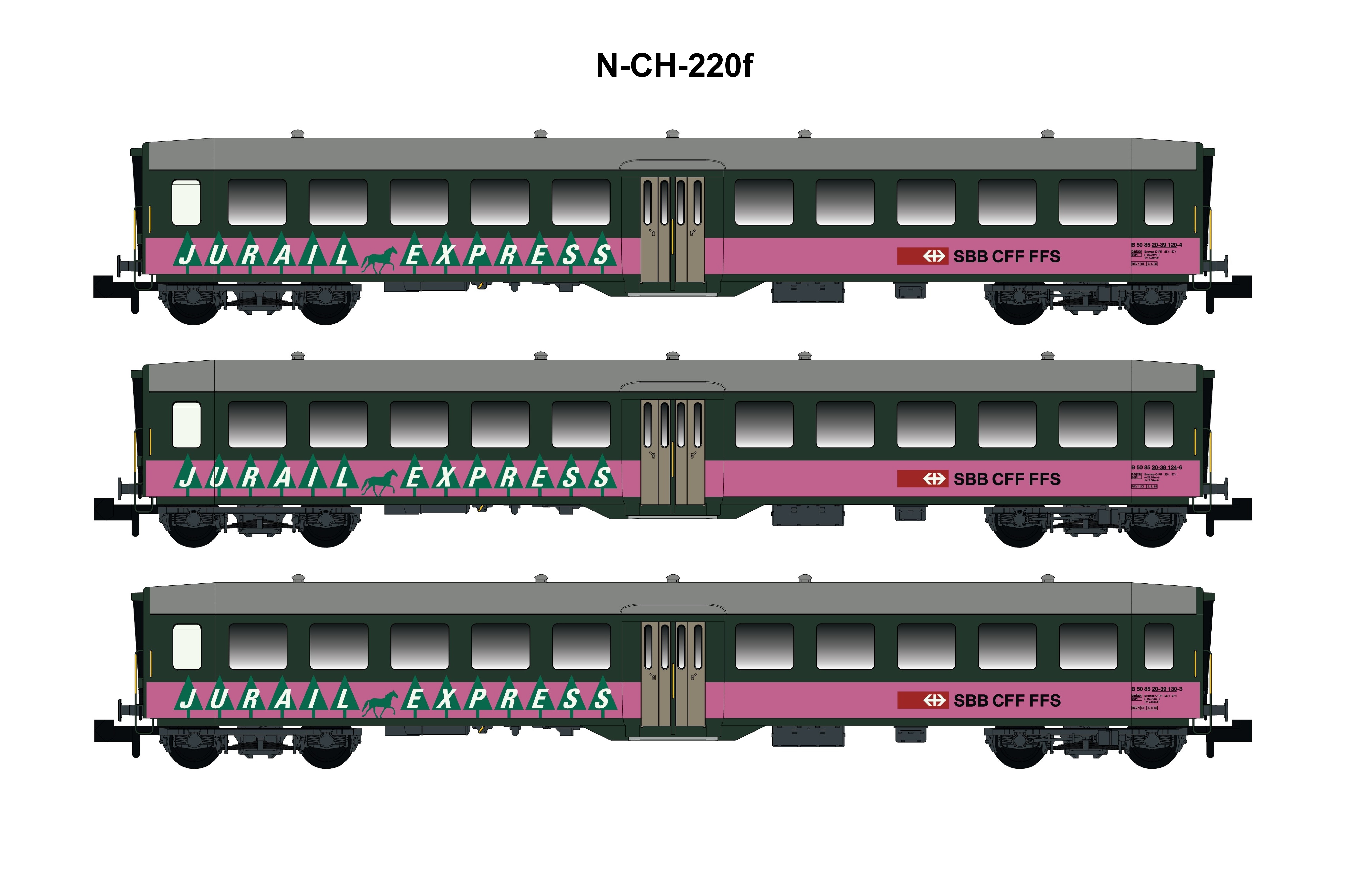MW-Modell N-CH-220f SBB Leichstahlwg.-Set 3tlg. "Jurail" Ep4