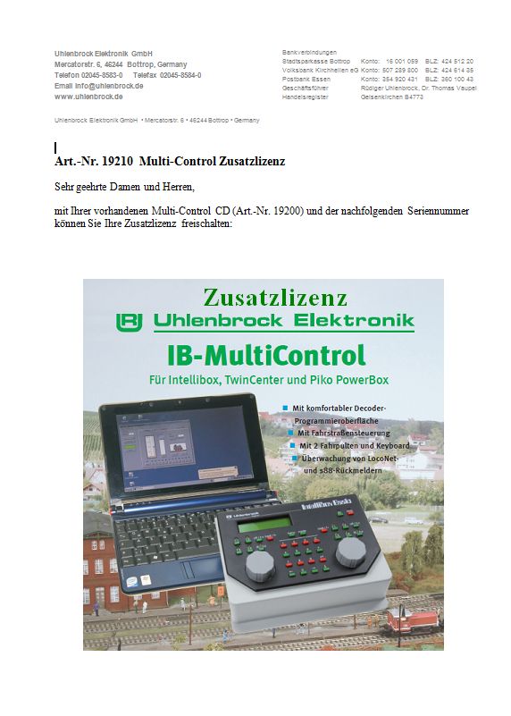 Uhlenbrock 19210 IB MultiControl Zusatzlizenz