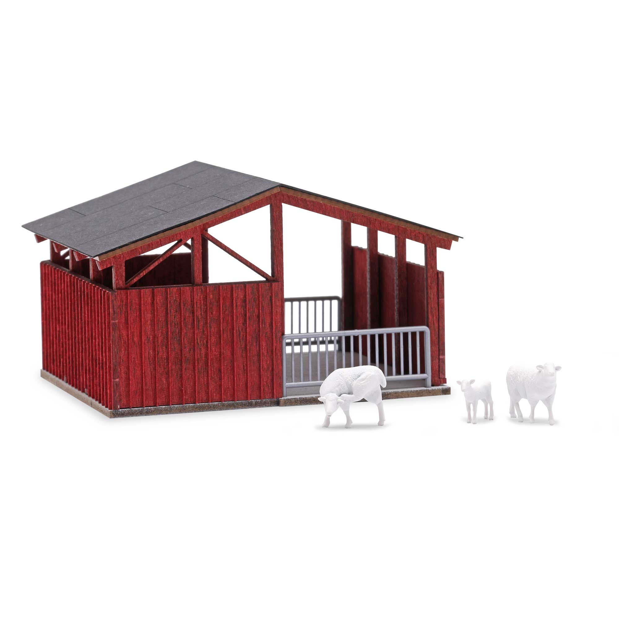 Busch 1726 Offenstall mit 3 Schafen H0