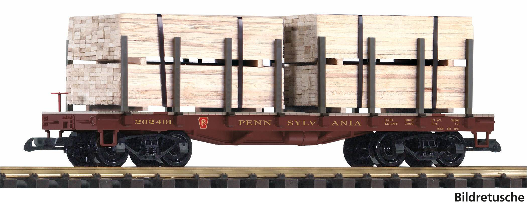 38799 PRR Rungenwagen mit Holzladung