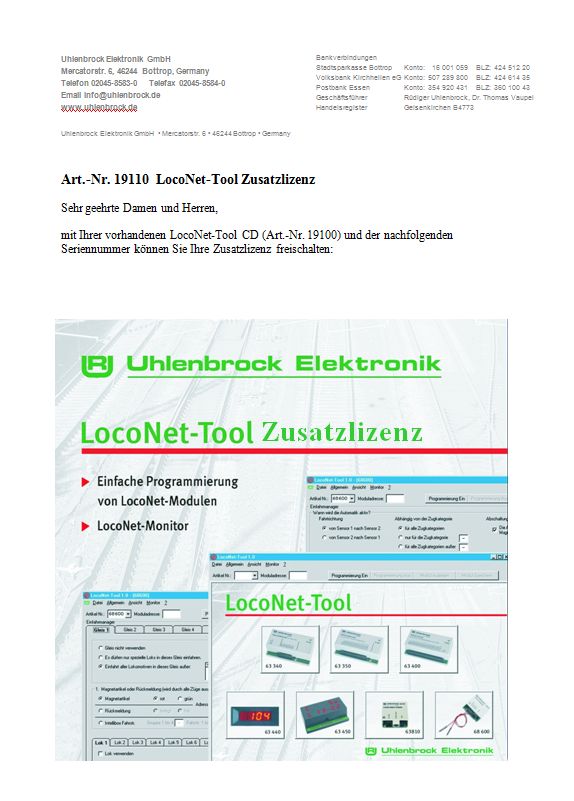 Uhlenbrock 19110 LocoNet-Tool Zusatzlizenz