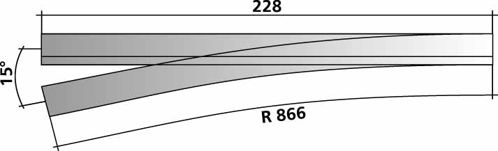 Tillig 85197 Dreischie. Schmalspurw. re. 15°, L=228mm