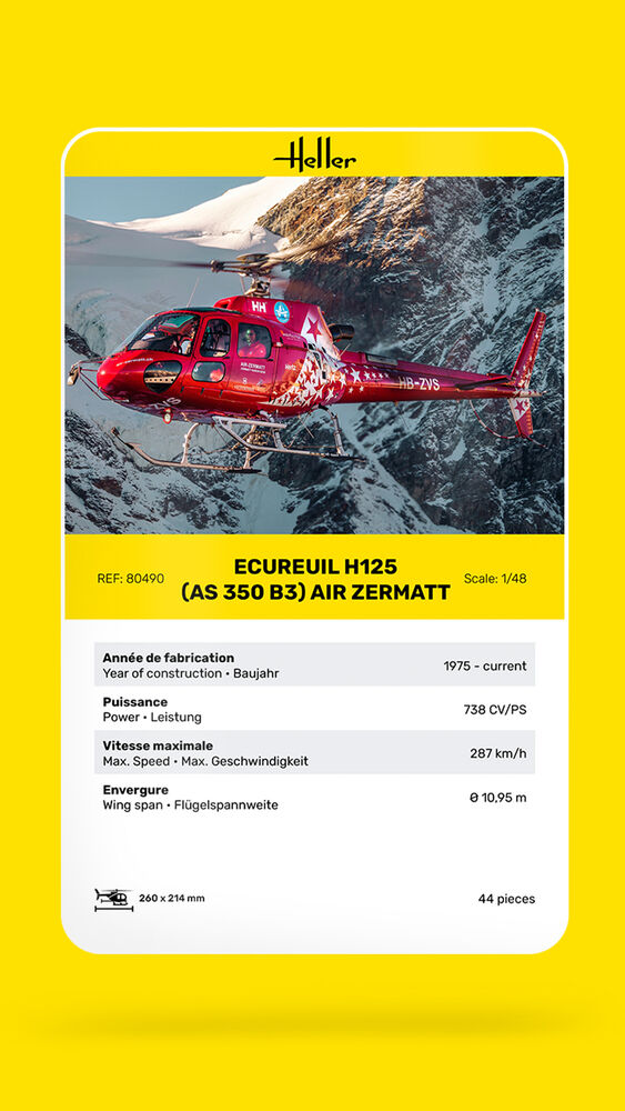 Heller 80490 ECUREUIL H125 (AS 350 B3) AIR ZERMATT