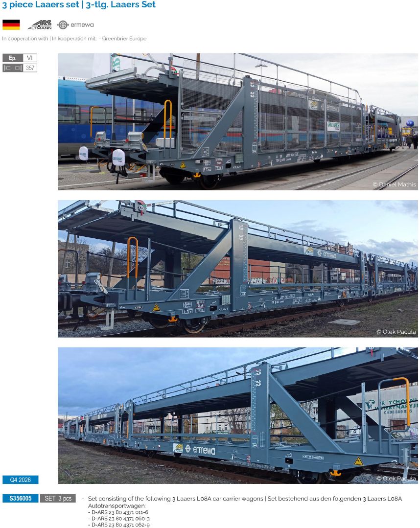 S356005 Ermewa Autotransportwagen-Set 3-tlg Ep.6
