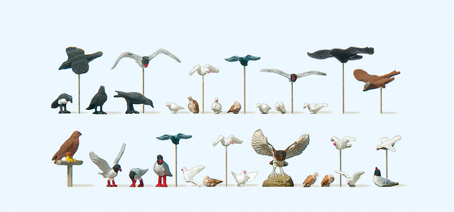Preiser 10169 Tauben, Möwen, Krähen und Raubvögel