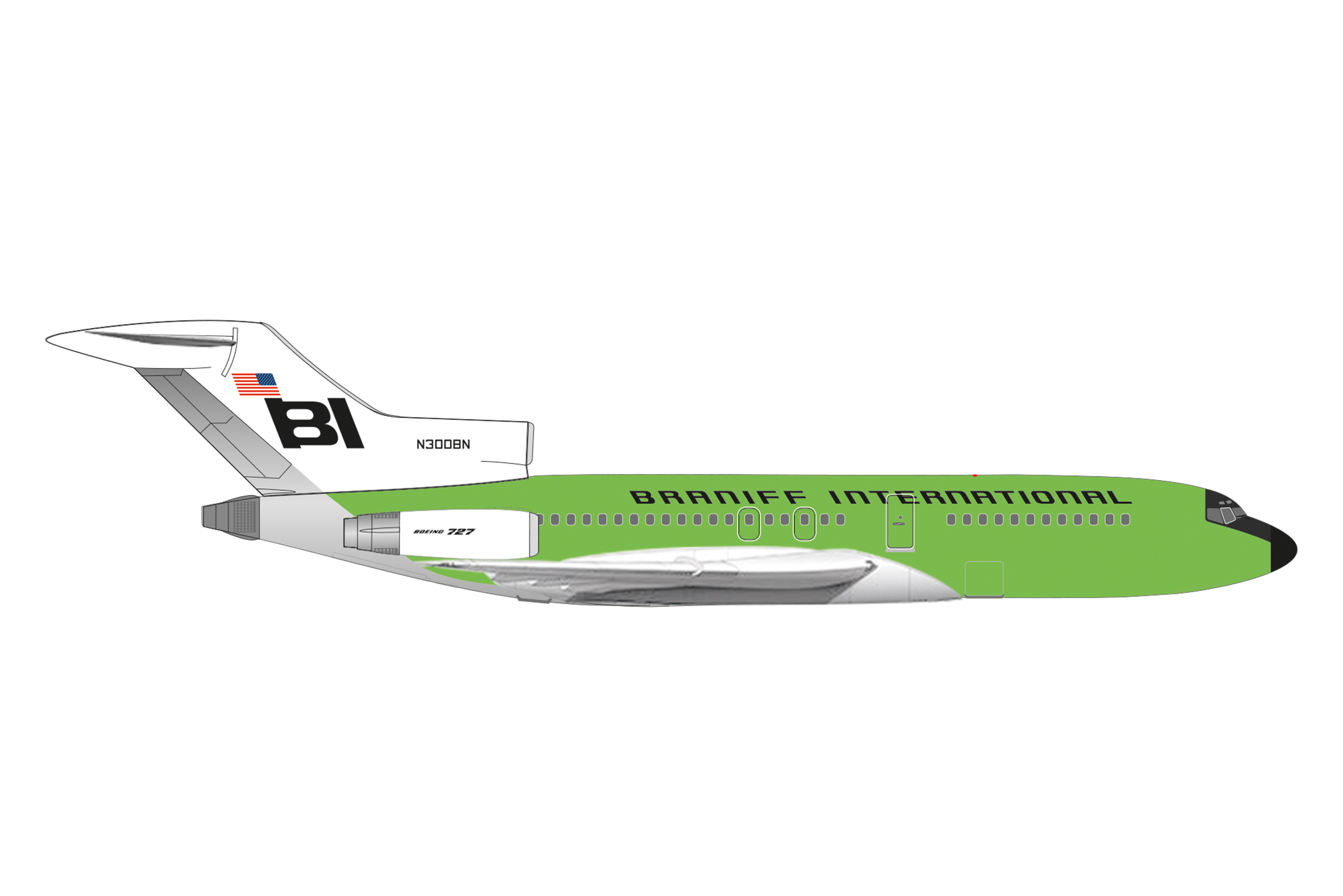 537988 Boeing 727-100 Braniff International grü