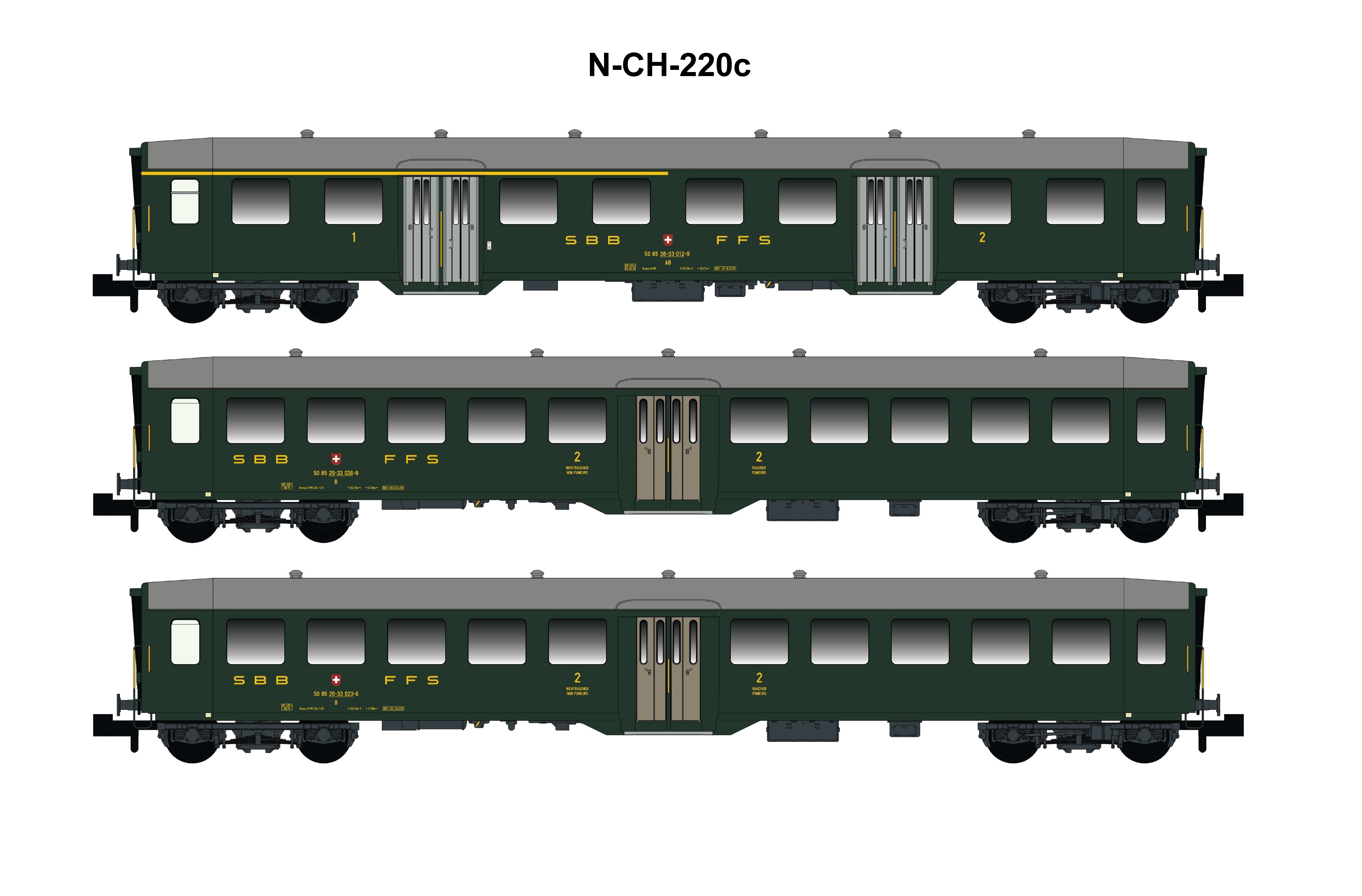 MW-Modell N-CH-220c SBB Leichtstahlwagen-Set 3-tlg. Ep.4a