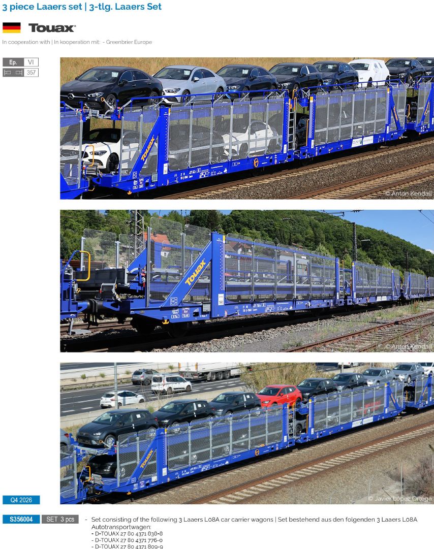 S356004 Touax Autotransportwagen-Set 3-tlg. Ep.6