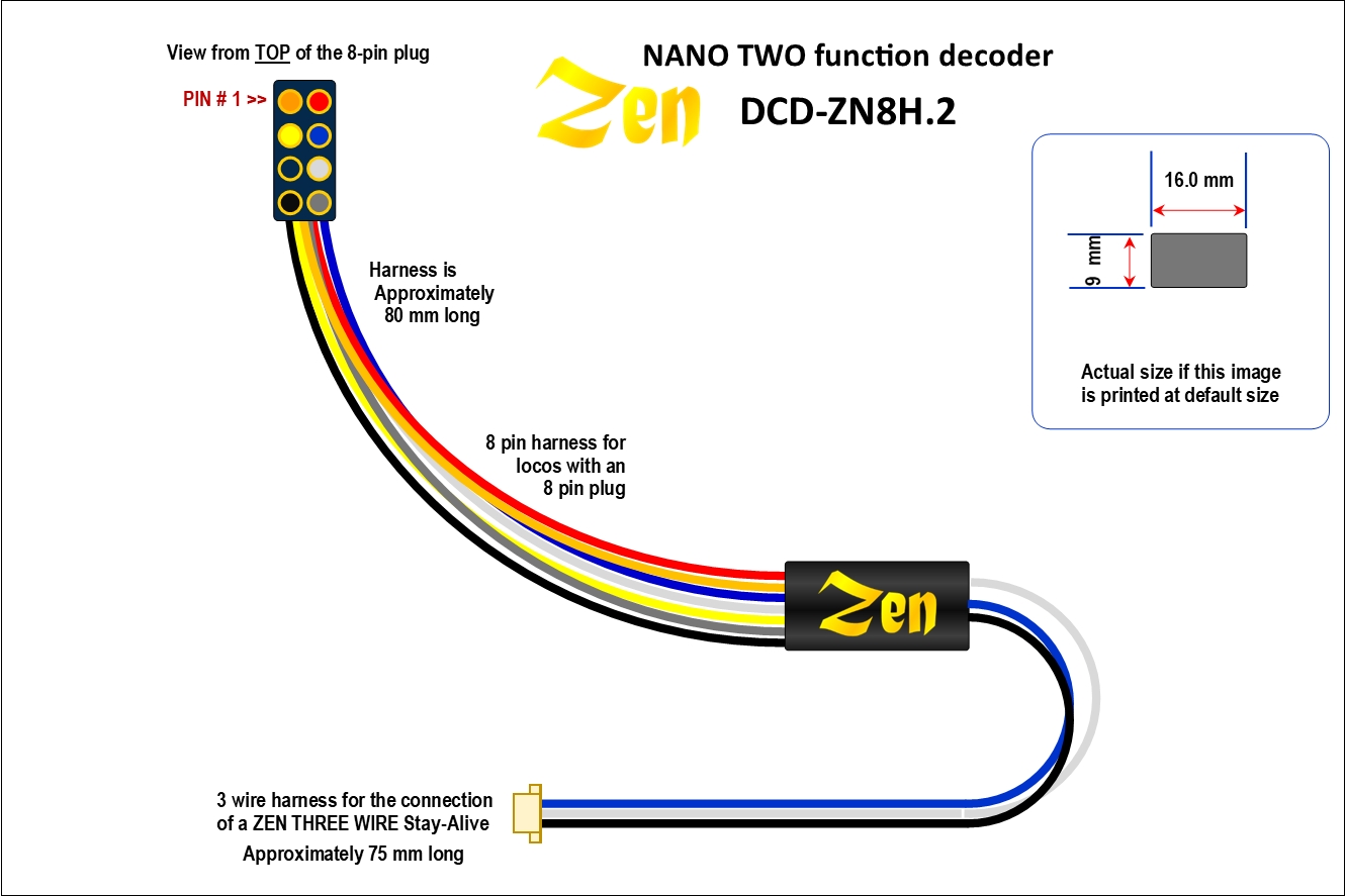 DCCconcepts DCD-ZN8H.2 Lok Decoder Zen Nano, 8-pin Kabel