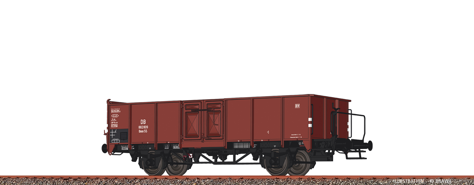 Brawa 50058 DB off. Güterwagen Omm55 m. Brs.bü. Ep.3