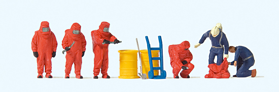 Preiser 10730 Feuerwehrmänner.Roter Vollschutzanzug