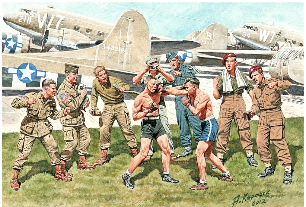 MB35150 Friendly boxing match.Brit.+Amer.paratro