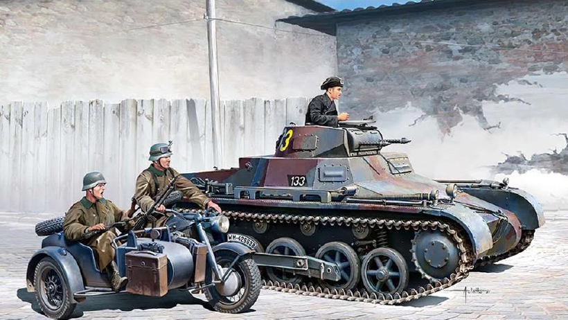 13556 German Panzer I Ausf. B & Motorcycle