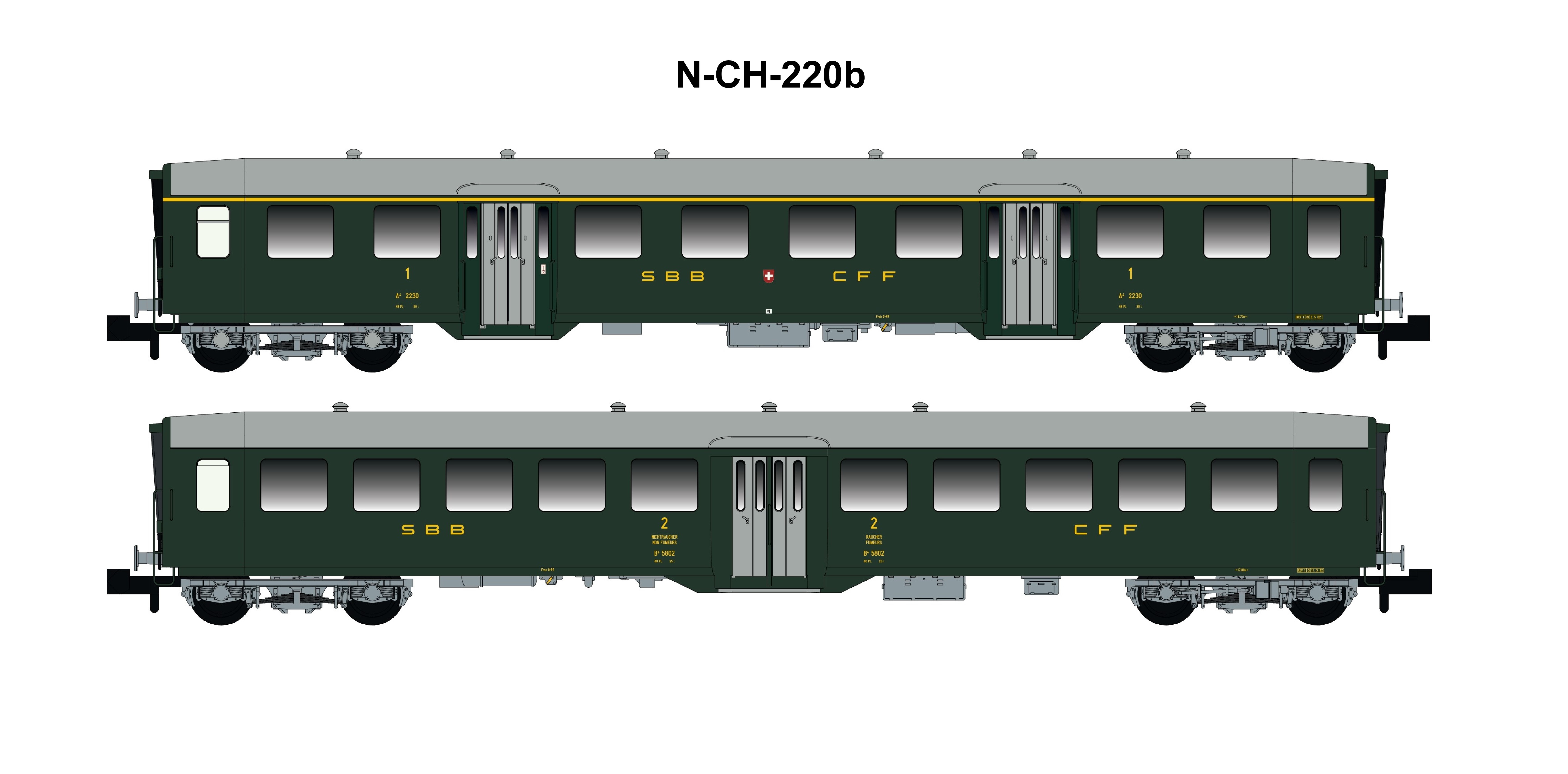 MW-Modell N-CH-220b SBB Leichtstahlwagen-Set 2-tlg. Ep.3b