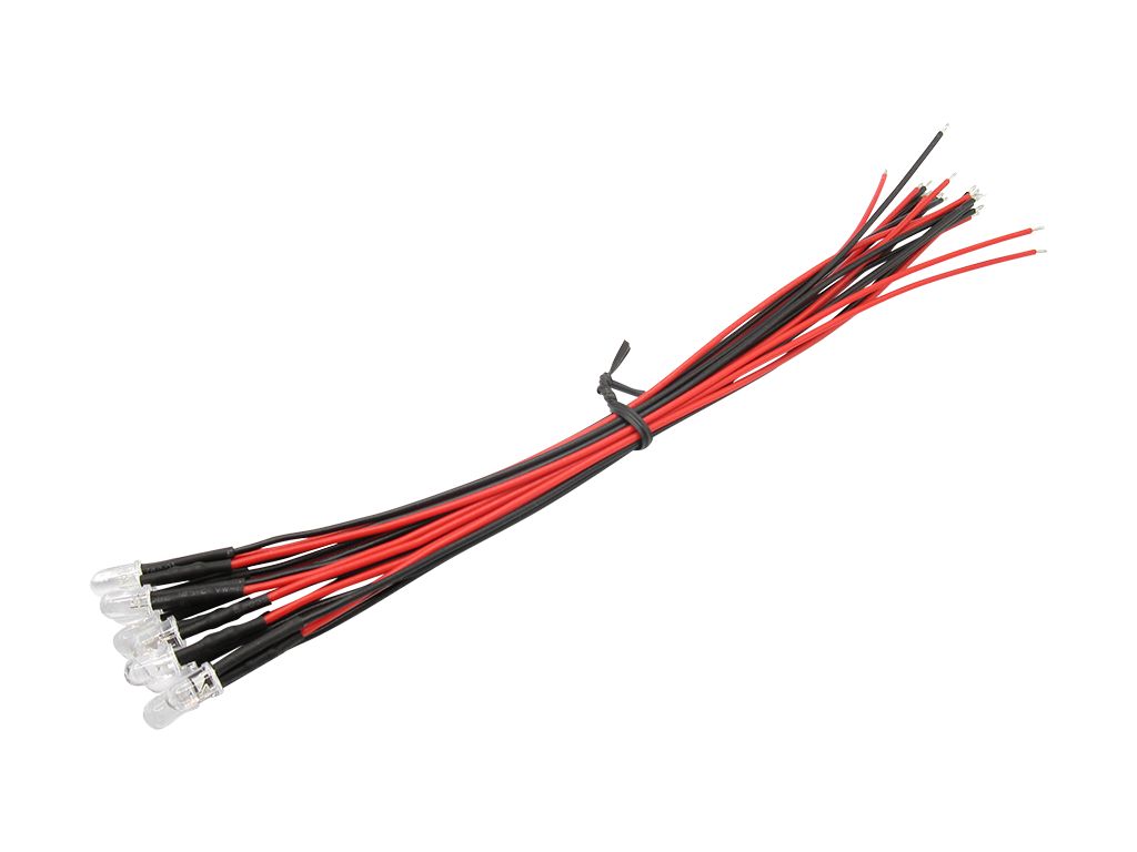 51235 10 Stück LED 5mm klar mit Anschlusskabe