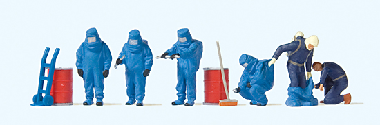Preiser 10729 Feuerwehrmänner.Blauer Vollschutzanzug
