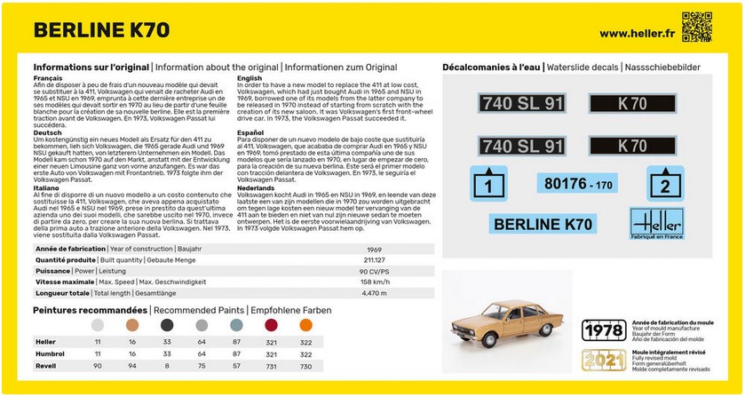 Heller 80176 Volkswagen - VW K70 Berline