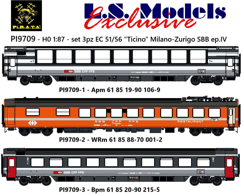 LS Models PI9709 SBB Reisezugwagen-Set EC51/56 3-tlg Ep.4