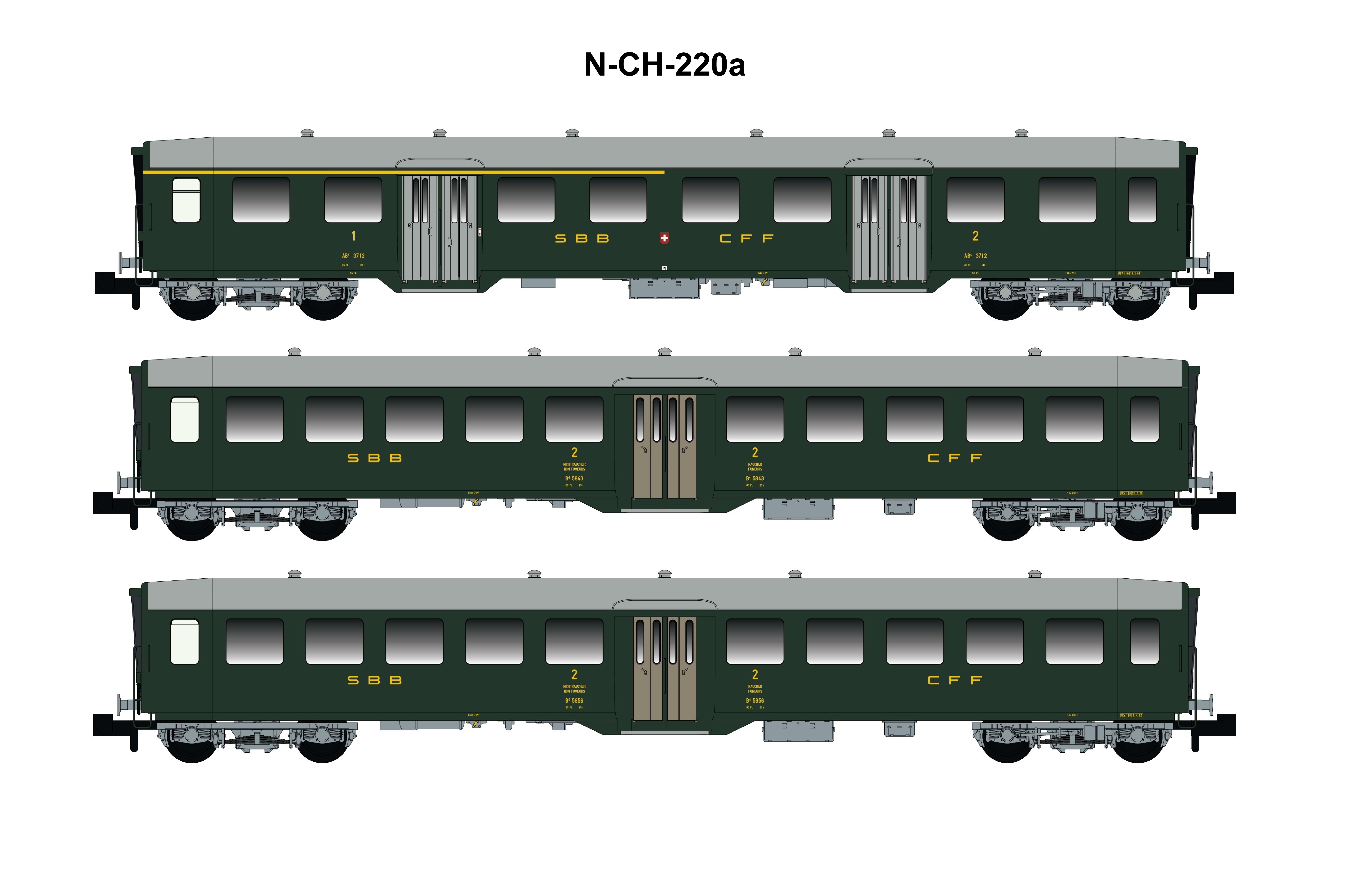 MW-Modell N-CH-220a SBB Leichtstahlwagen-Set 3-tlg. Ep.3b