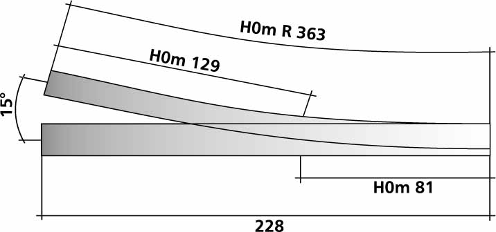Tillig 85184 Abzweig links H0-H0m, L=228 mm 15° R363