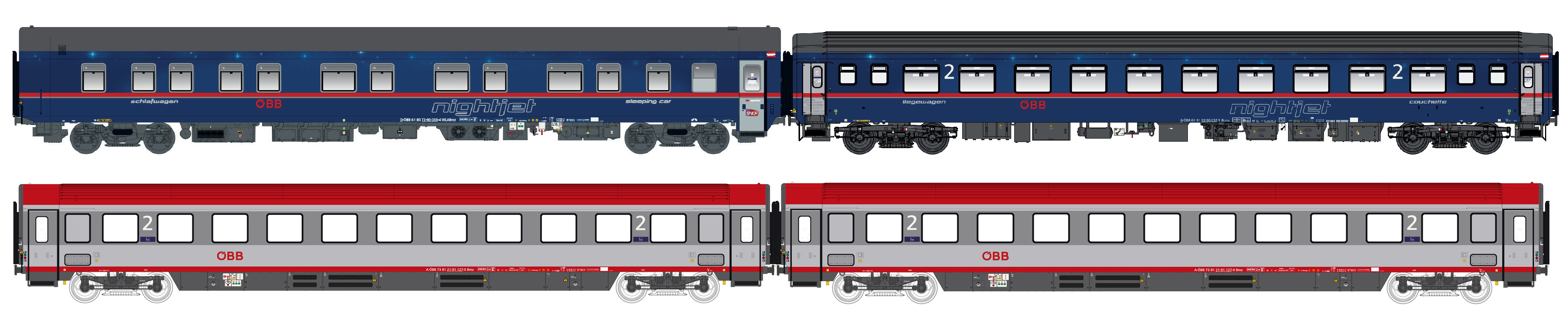 97033AC ÖBB NJ Nachtzugwagen-Set 4-tlg NJ408 Ep