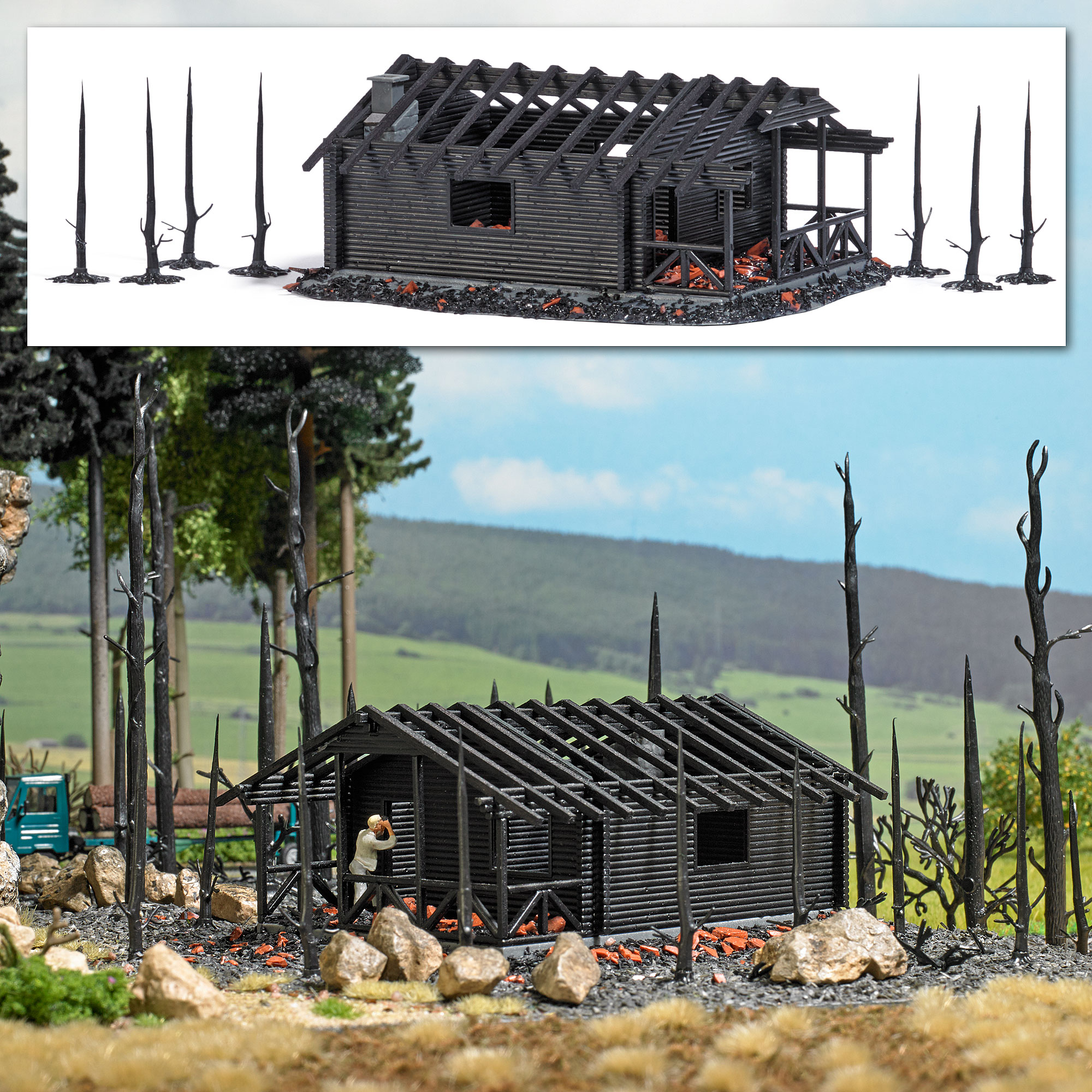 1853 Abgebrannte Waldhütte H0
