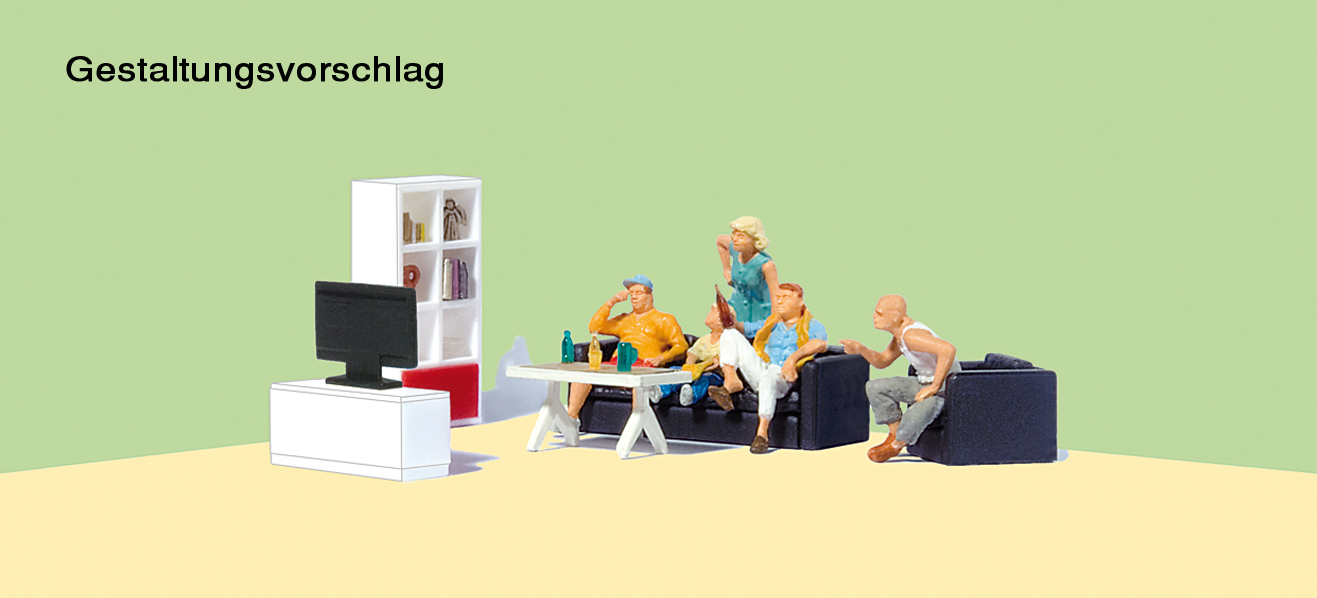 Preiser 10649 Familie beim Fernsehen. Wohnzimmer-