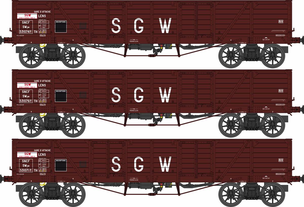 WB-854 SNCF offener Güterwag-Set TP 3-tlg Ep.3b