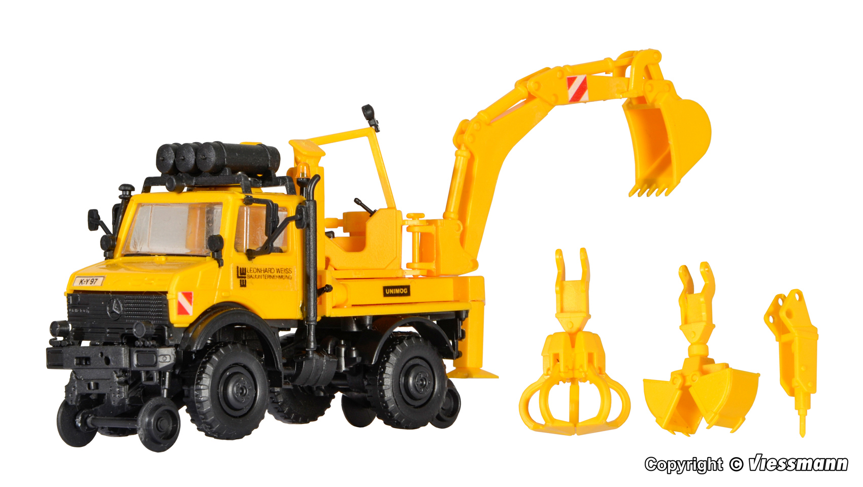 Kibri 16307 MB Unimog Zweiwege m. Heckbagger