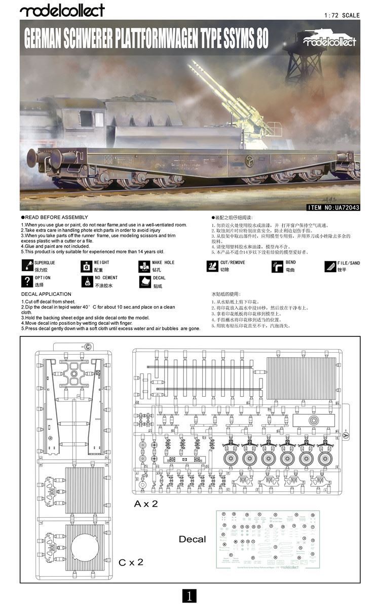 Modelcollect UA72043 Schwerer plattformwagen type ssyms 80