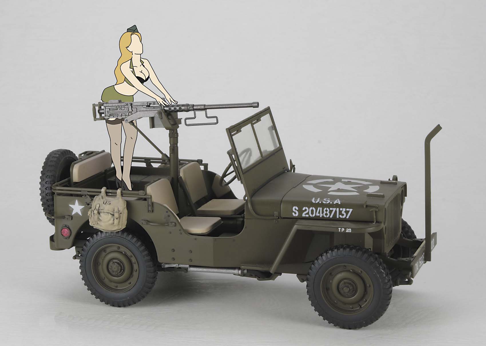 Hasegawa 652283 1/4 ton 4x4 Jeep mit Gun und Figur