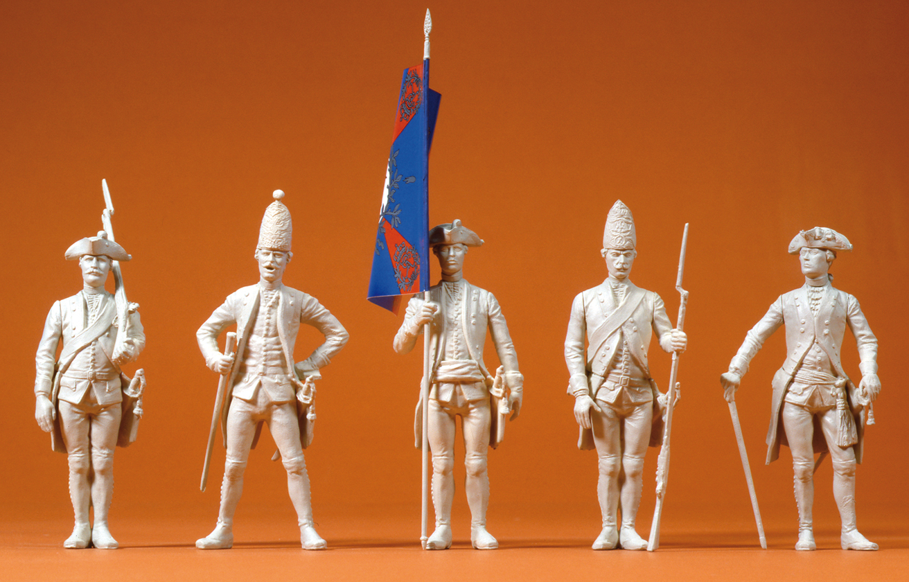 57808 Preußen 1756. 5 unbemalte Figuren. Bau-