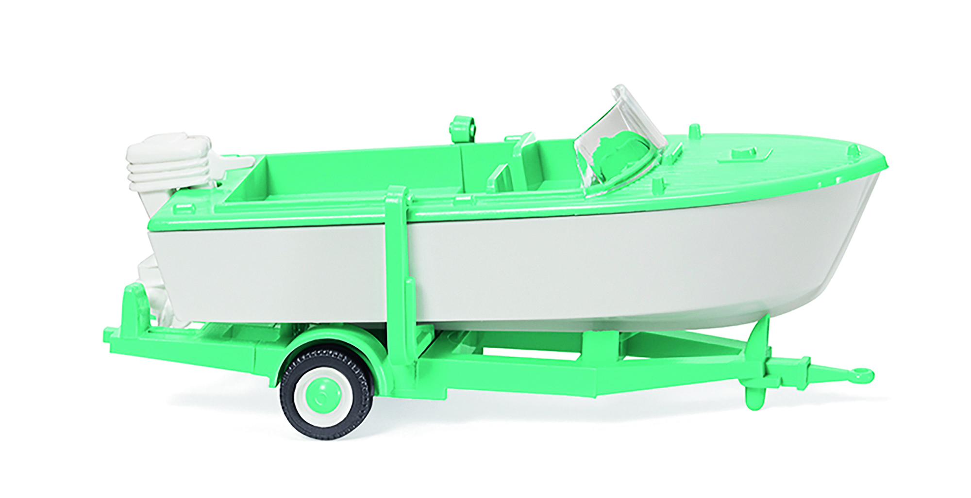 009503 Motorboot auf Anhänger weiß/mintgrün
