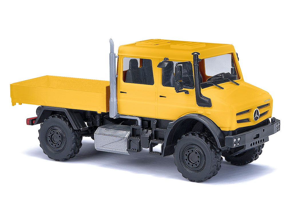 Busch Autos 51080 MB Unimog U5023 DoKa Pritschen gelb