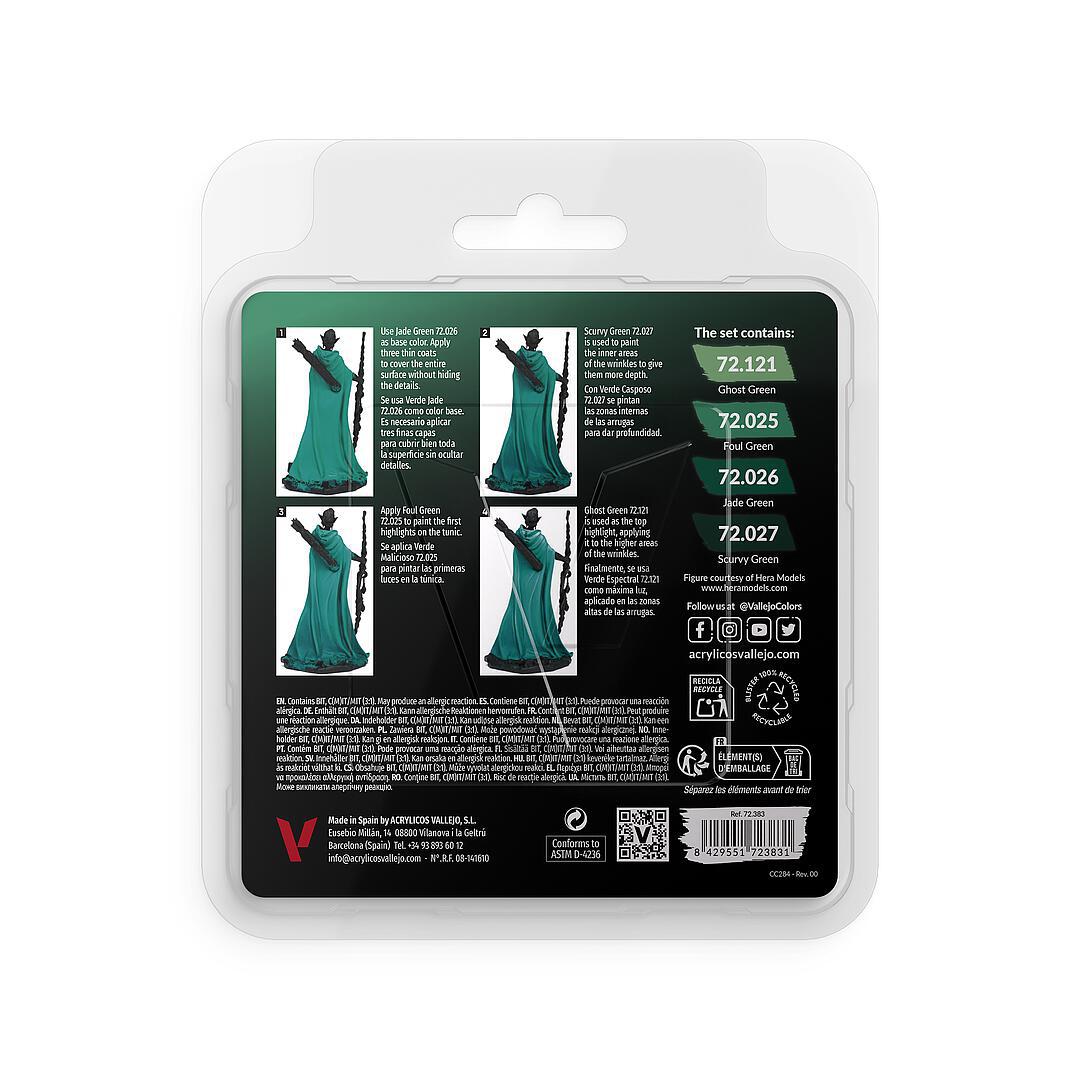 Vallejo 72383 Farb-Set Kalt-Grün, 4x 18 ml