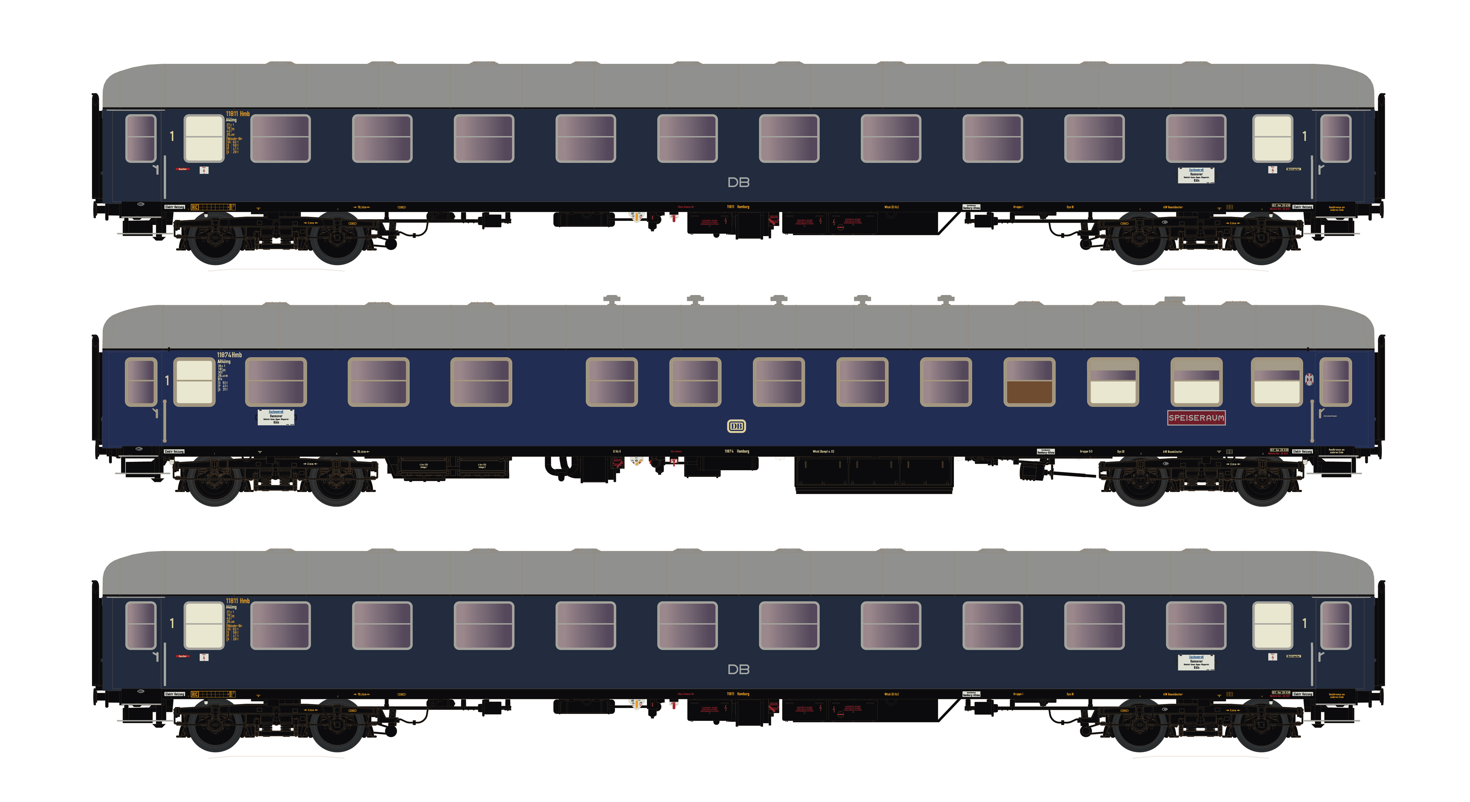 43047 3er Set Personenwagen DB, Ep.IIIb, F15/