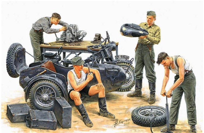 MB3560 Germ. Motorcycle Repair Crew