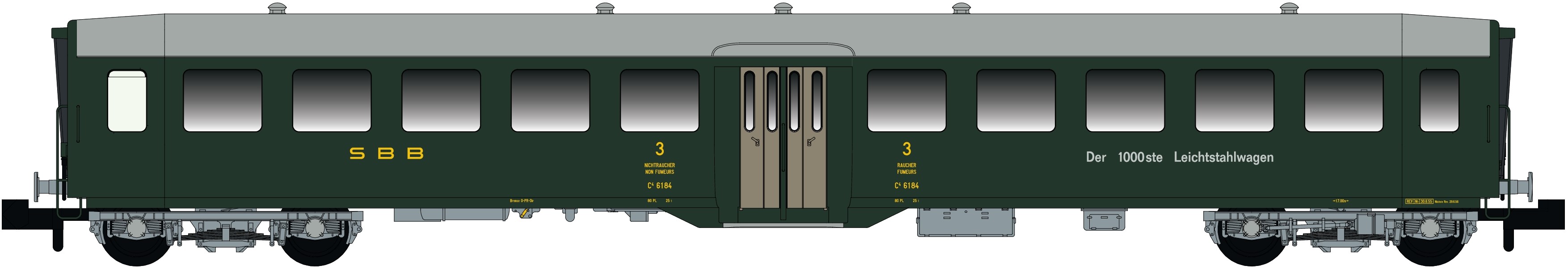 MW-Modell N-CH-220e SBB Leichtstahlwagen "1000.Ls.wg." Ep.3a