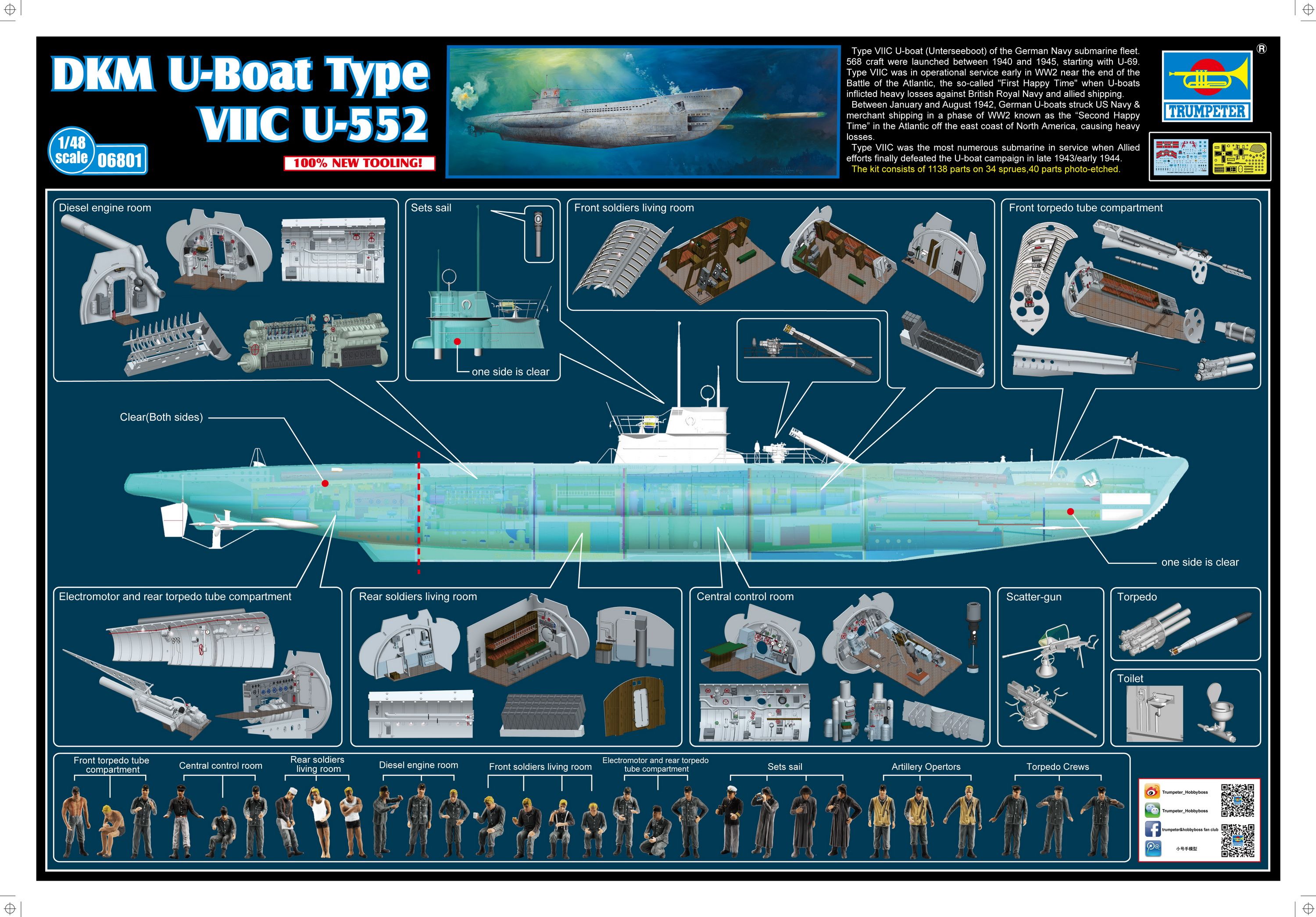 Trumpeter 756801 DKM U-Boat Type VIIC U-552 06801