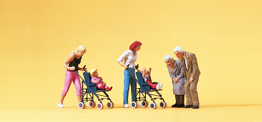 Preiser 10493 Mütter. Kinder im Kinderwagen.
